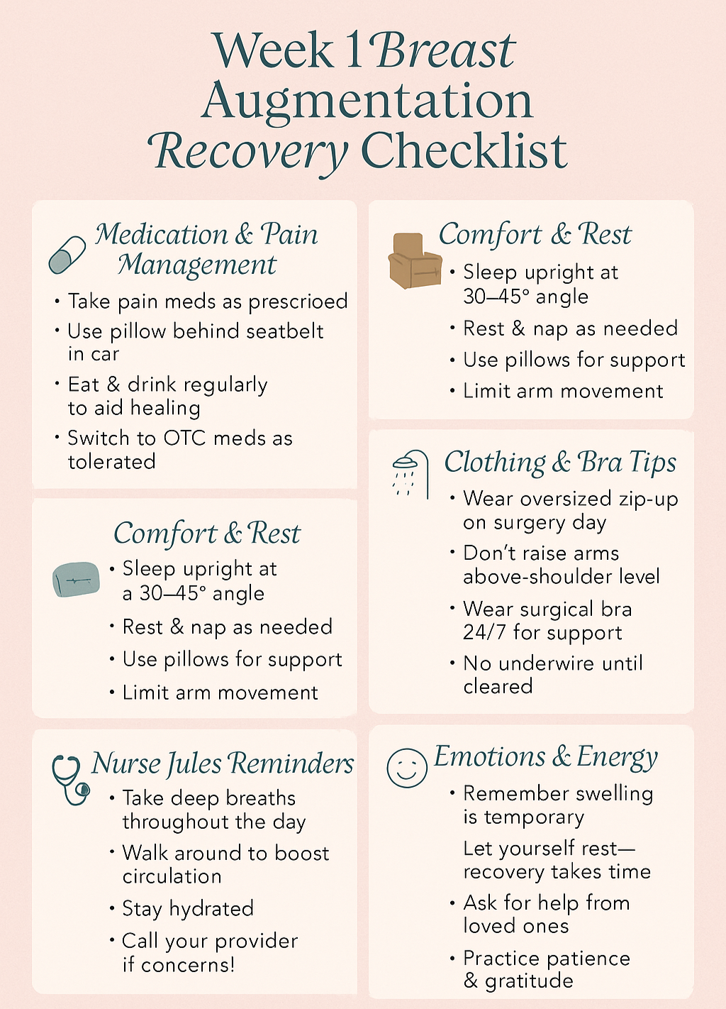 📌 Week 1 Breast Augmentation Recovery Checklist